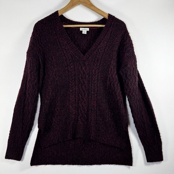 Sundance Cable Knit Sweater Womens Small Burgundy Red V Neck Boho Preppy Cowgirl - Picture 1 of 10
